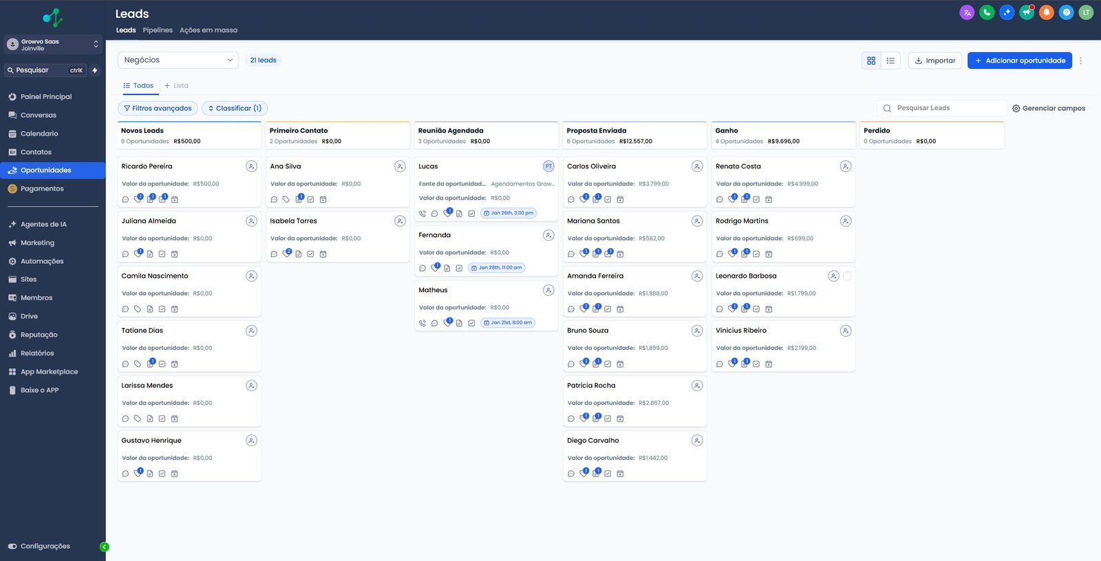 Growvo CRM Dashboard